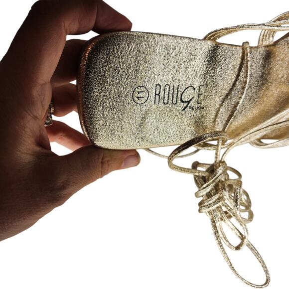 Rouge Metallic Gold Lace Up Sandals Summer Resort Vacation Beach 11 - Picture 5 of 6